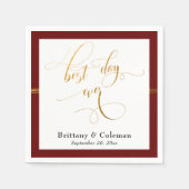 Eleganter Best Day Ever Burgund Red & Gold Streife Serviette (Vorderseite)