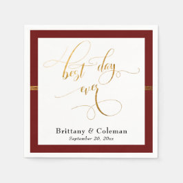Eleganter Best Day Ever Burgund Red & Gold Streife Serviette