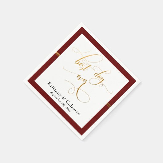 Eleganter Best Day Ever Burgund Red & Gold Streife Serviette (Ecke)