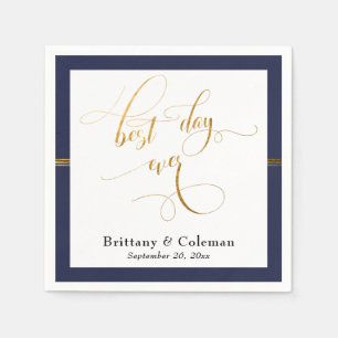 Eleganter Best Day Ever Navy Blue & Gold Streifen Serviette