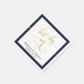 Eleganter Best Day Ever Navy Blue & Gold Streifen Serviette (Ecke)