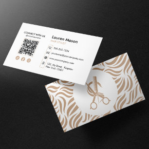 Eleganter Biege-Friseur-Hairstylist-QR-Code Visitenkarte