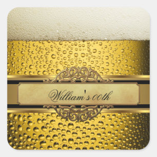 Eleganter Bier-Männer Schwarz Gold Geburtstagsfeie Quadratischer Aufkleber