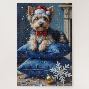 Eleganter Biewer Terrier Hund Samt Weihnachten Puzzle