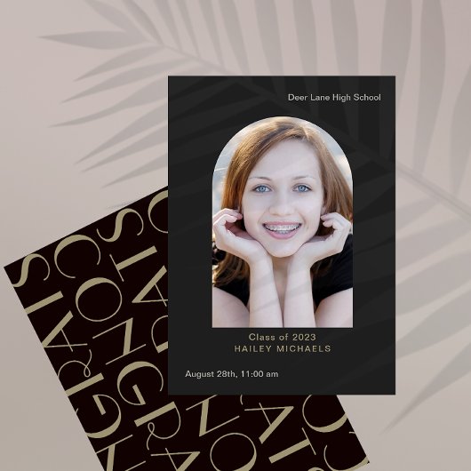 Eleganter Big Type Foto Abschluss Black Einladung