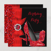 Eleganter Birthday Party Glitzer Red High Heels Einladung (Vorne/Hinten)