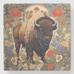 Eleganter Bison William Morris Inspiriert Steinuntersetzer