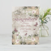 Eleganter Bkeh Butterfly Blumengarten Quinceañera Einladung (Stehend Vorderseite)