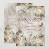 Eleganter Bkeh Butterfly Blumengarten Quinceañera Einladung (Vorne/Hinten)