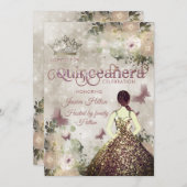 Eleganter Bkeh Butterfly Blumengarten Quinceañera Einladung (Vorne/Hinten)