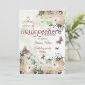 Eleganter Bkeh Butterfly Blumengarten Quinceañera Einladung (Stehend Vorderseite)