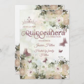 Eleganter Bkeh Butterfly Blumengarten Quinceañera Einladung (Vorne/Hinten)