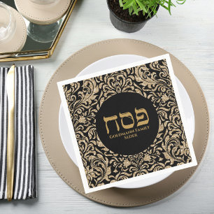 Eleganter Black and Glitzer Gold Hebrew Pessach Serviette