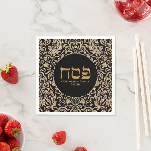 Eleganter Black and Glitzer Gold Hebrew Pessach Serviette (Beispiel)