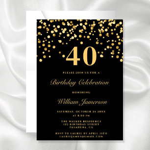 Eleganter Black and Gold 40. Geburtstag Einladung