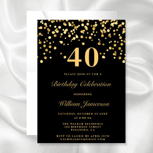 Eleganter Black and Gold 40. Geburtstag Einladung