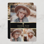 Eleganter Black and Gold 4 Foto Abschluss Dankeskarte (Vorne/Hinten)