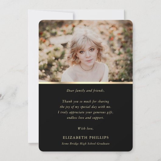 Eleganter Black and Gold 4 Foto Abschluss Dankeskarte (Rückseite)