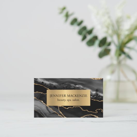 Eleganter Black and Gold Agate Luxury Visitenkarte (Stehend Vorderseite)