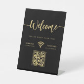 Eleganter Black and Gold Begrüßungsskript WIFI QR  Sockelschild (Vorderseite)