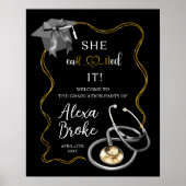 Eleganter Black and Gold Bow Nurse Abschluss Poster (Vorne)