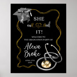 Eleganter Black and Gold Bow Nurse Abschluss Poster