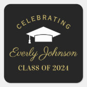 Eleganter Black and Gold Custom 2025 Abschluss Quadratischer Aufkleber (Vorderseite)