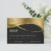 Eleganter Black and Gold Damask RSVP Karte (Stehend Vorderseite)