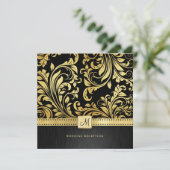 Eleganter Black and Gold Floral Damask Empfang Einladung (Stehend Vorderseite)