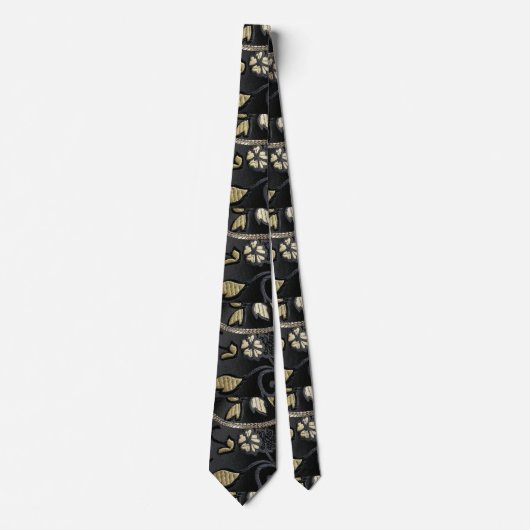 Eleganter Black and Gold Floral Necktie Krawatte (Vorderseite)
