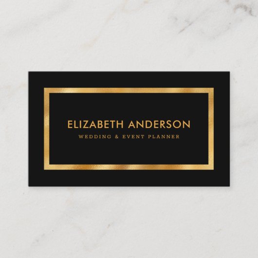 Eleganter Black and Gold Foil Hochzeitsplaner Visitenkarte (Vorderseite)