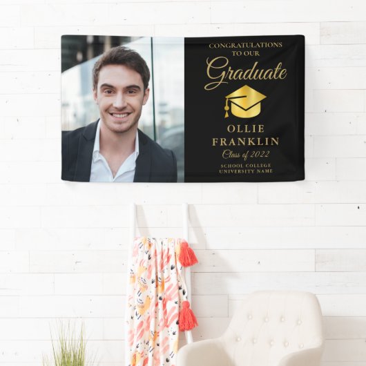 Eleganter Black and Gold Foto Abschluss Banner (Insitu)