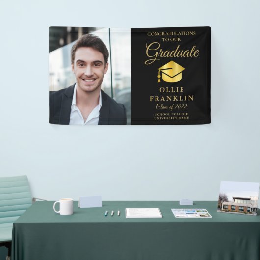 Eleganter Black and Gold Foto Abschluss Banner (Messeveranstaltung)