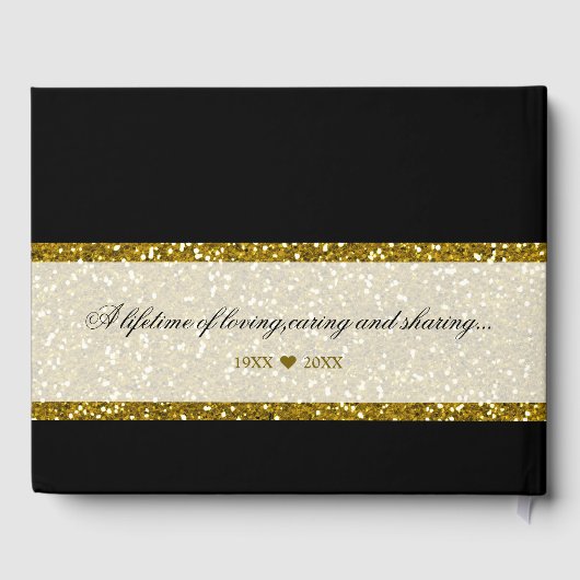 Eleganter Black and Gold Glitzer 50 Jahre alt Gästebuch (Rückseite)
