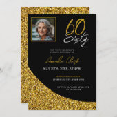 Eleganter Black and Gold Glitzer 60. Geburtstag Einladung (Vorne/Hinten)