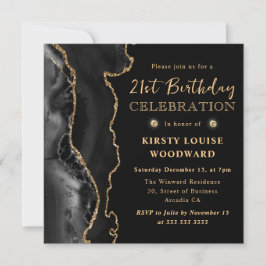 Eleganter Black and Gold Glitzer Agate 21. Geburts Einladung
