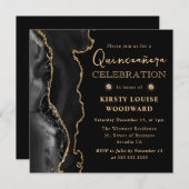 Eleganter Black and Gold Glitzer Agate Quinceanera Einladung (Vorne/Hinten)