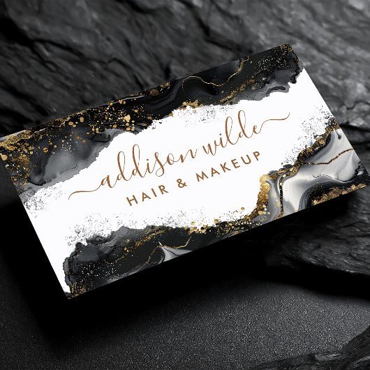 Eleganter Black and Gold Glitzer Agate Visitenkarte