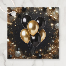 Eleganter Black and Gold Glitzer Balloon Geburtsta Geschenkanhänger