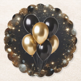 Eleganter Black and Gold Glitzer Balloon Geburtsta Untersetzer