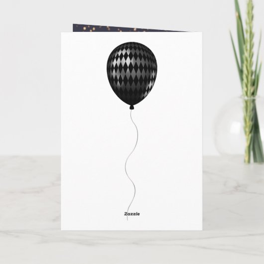 Eleganter Black and Gold Glitzer Balloons Geburtst Karte (Rückseite)