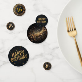 Eleganter Black and Gold Glitzer Happy Birthday Konfetti