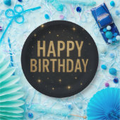 Eleganter Black and Gold Glitzer Happy Birthday Pappteller (Party)