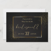 Eleganter Black and Gold Glitzer ist meine Bridesm Einladung (Vorderseite)