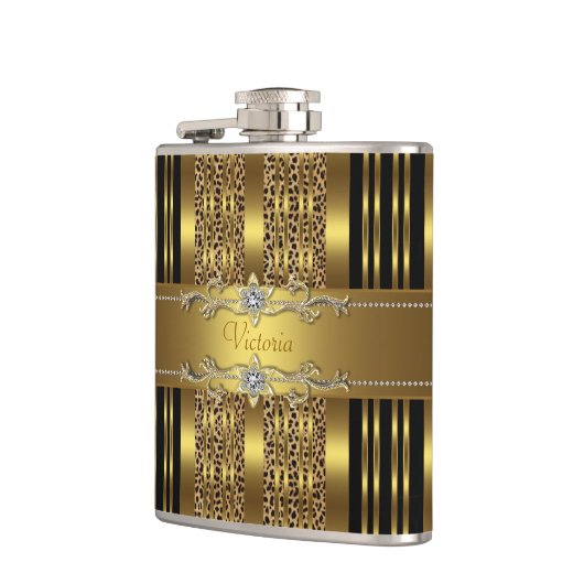 Eleganter Black and Gold Leopard Flachmann (Links)