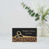 Eleganter Black and Gold Leopard Haar Salon Visitenkarte (Stehend Vorderseite)