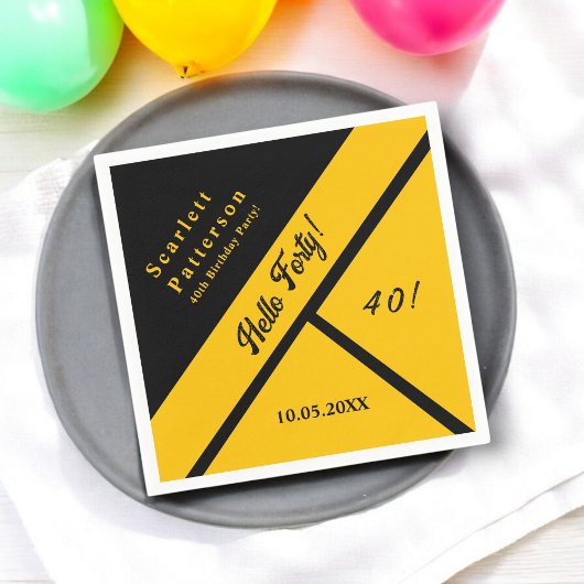Eleganter Black and Gold Luxury Chic 40. Geburtsta Serviette