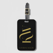 Eleganter Black and Gold Monogram Gepäcktag Gepäckanhänger (Vorderseite Vertikal)