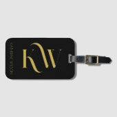 Eleganter Black and Gold Monogram Gepäcktag Gepäckanhänger (Vorderseite (Horizontal))