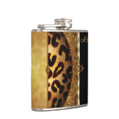 Eleganter Black and Gold Monogram Leopard Flachmann (Rechts)